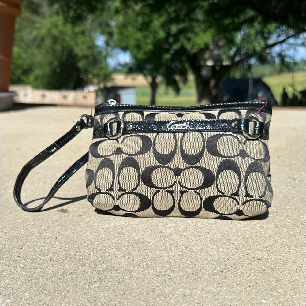 Coach Black and White Monogram Print Wristlet